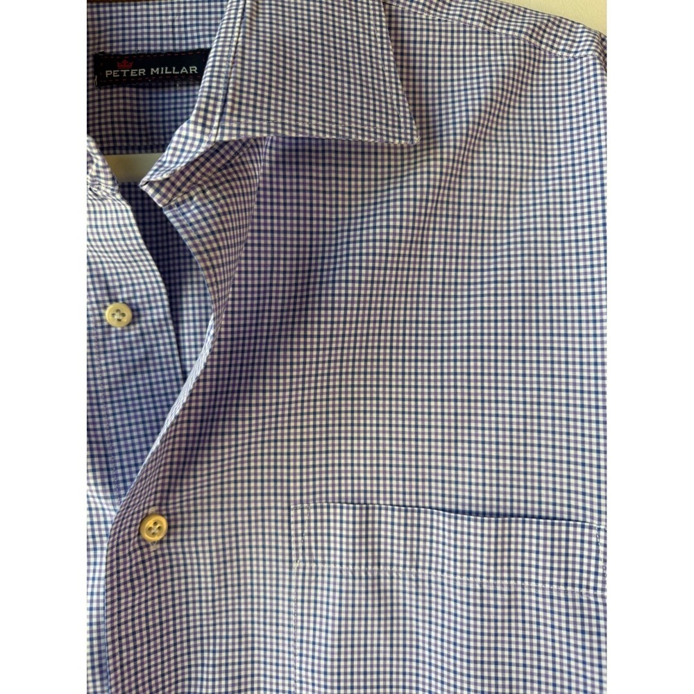 Peter Millar Mens Purple White Gingham Check Button Down Shirt Size 17 43cm L - Picture 5 of 8